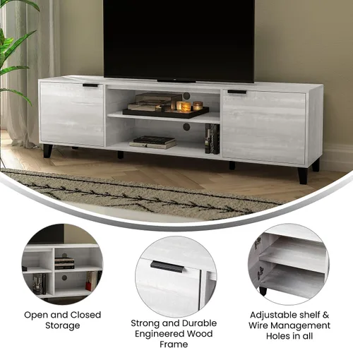 Vista 4 de Flash Furniture Nelson Mid Century - Soporte de TV moderno para televisores de hasta 60 pulgadas, acabado gris, 70 pulgadas de ancho, estantes