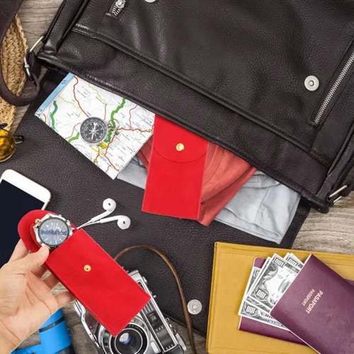 Vista 8 de Bolsa de reloj para viajes, fundas portátiles de viaje para relojes, almacenamiento de bolsas de reloj individuales, soporte de franela para reloj