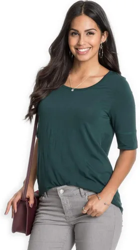 Vista 3 de Camiseta de verano para mujer, estilo casual, holgada, simple, cuello redondo, media manga