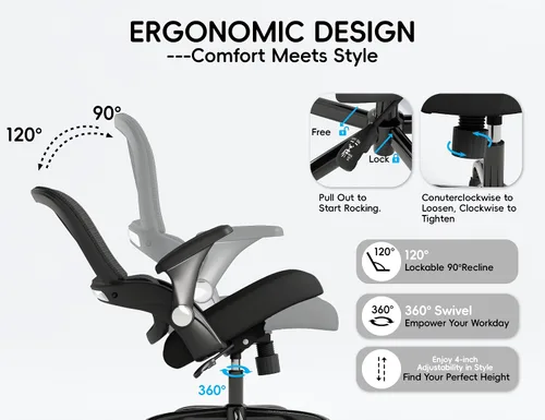 Vista 7 de TRALT Silla de oficina – Silla de oficina ergonómica con soporte trasero, sillas de escritorio de oficina en casa, asiento ancho de 330 libras, Negro