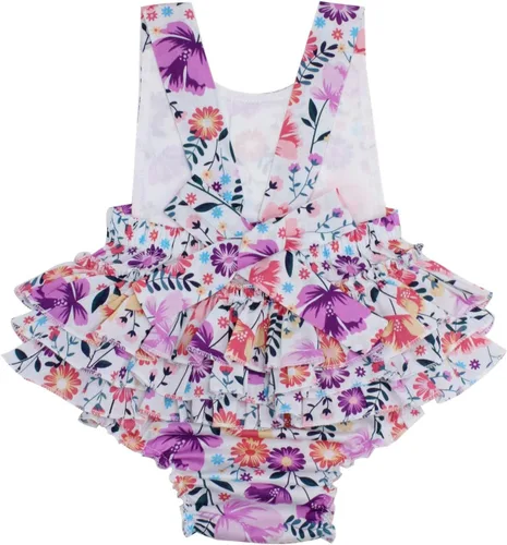 Vista 8 de Mameluco de verano con diseño floral y volantes para niña bebé, con diadema