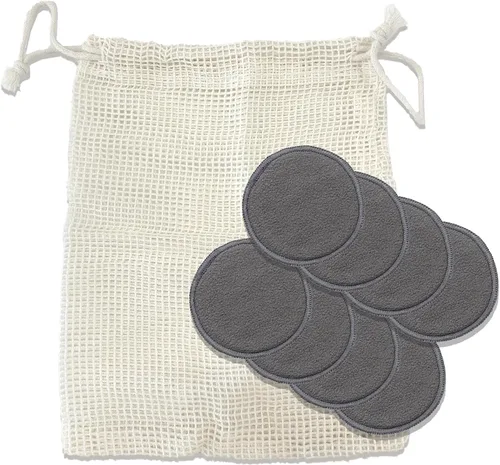 Vista 7 de Paquete de 24 almohadillas reutilizables de algodón – Almohadillas removedoras de maquillaje de carbón de bambú lavables, almohadillas faciales