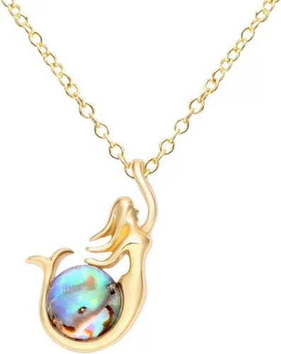 Vista 5 de Collar con colgante de concha de abulón verde y azul, chapado en oro real, 18.0in