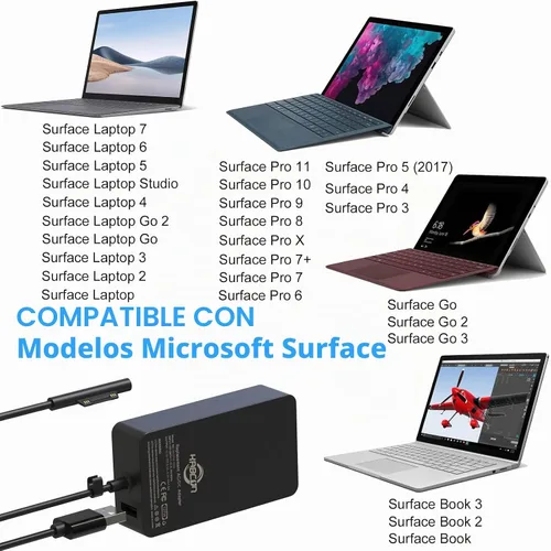 Vista 3 de Cargador de 127 W para Microsoft Surface Book 3 2 1, Surface Laptop 7 6 5