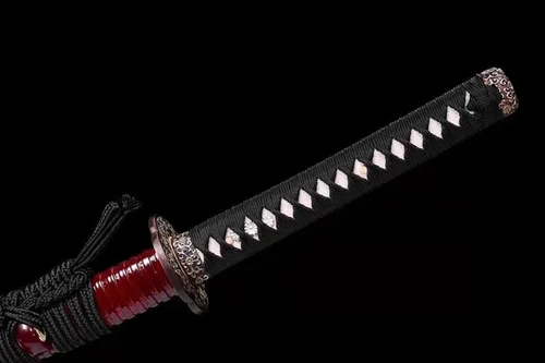 Vista 7 de Espada samurái japonesa Katana hecha a mano con arcilla T10 de acero templado y espada de latón Haemanthus Tsuba y madera Saya para pasatiempo