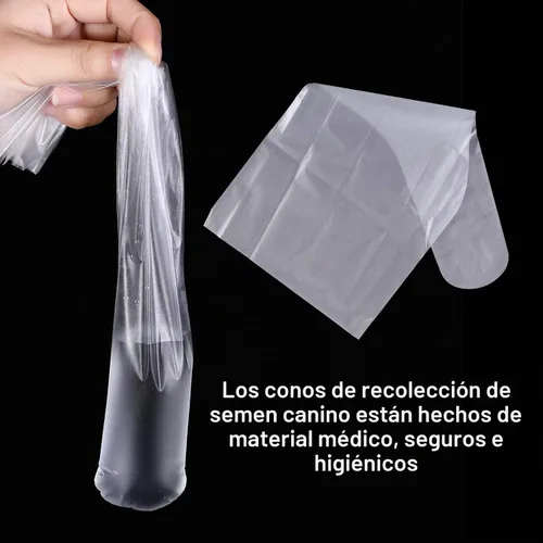 Vista 4 de Nuanchu 100 piezas de conos de colección de semen canino, bolsa de recolección de semen desechable para perros, bolsas de conos de inseminación