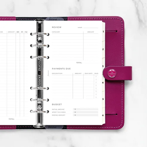 Vista 4 de Filofax Recambio Lifestyle, Tamaño Personal, Recambio de Organizador, Papel Blanco, Rastreador de Gastos, 56 Hojas (B132850)