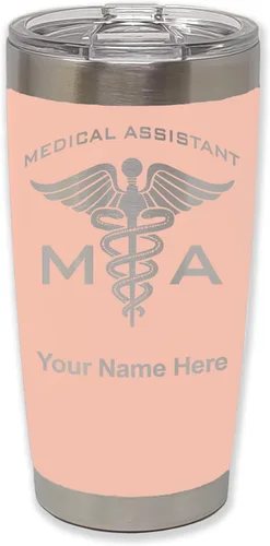 Vista 30 de LaserGram Taza aislada al vacío de 20 onzas, asistente médico MA, grabado personalizado incluido (negro)
