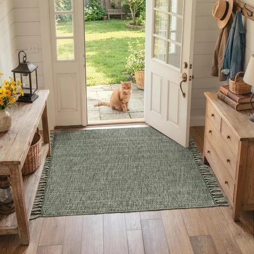 Vista 24 de Collive Alfombra de Baño Negra, 2' x 3' Tejida a Mano Lavable Alfombras Pequeñas de Cocina, Alfombra de Entrada Reversible de Algodón Alfombra