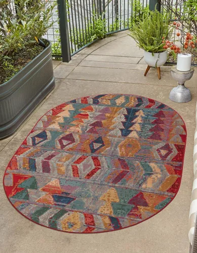Vista 11 de Unique Loom Outdoor Modern Collection - Alfombra de área - Tamarindo (4 pies 1 pulgada octágono multi/borgoña)