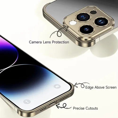 Vista 3 de Losin Funda compatible con iPhone 14 Pro con protector de lente de cámara, metal de aluminio, sin marco, diseño sin bordes, delgada y ligera, a