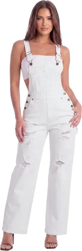 Vista 9 de Hybrid & Company Overol de mezclilla ajustable destruido casual para mujer, overol elástico Pvj156999-negro Ripp