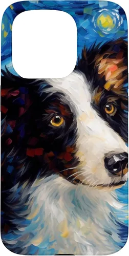 Vista 14 de iPhone 16 Border Collie Starry Night Van Gogh Border Collie Case