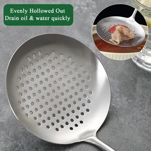 Vista 6 de Evanda Juego de espátulas Wok de 17 pulgadas, herramientas de wok de acero inoxidable con mango de madera resistente al calor, cucharón, espátula