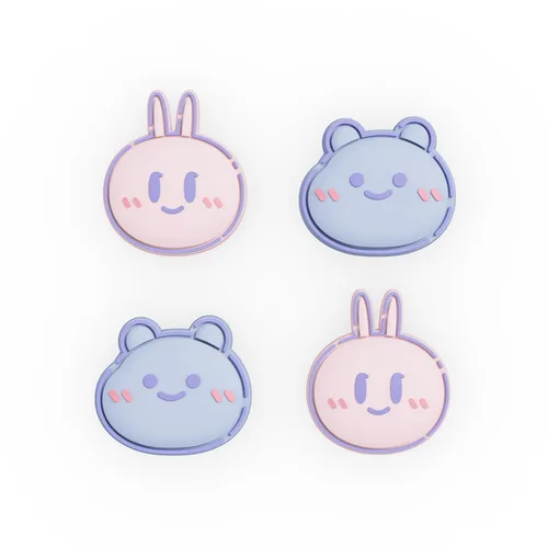 Vista 6 de PlayVital para Nintendo Switch Joystick Caps Kawaii Bear & Bunny Silicone Thumbstick Caps para Switch, Switch Lite, OLED Joycon