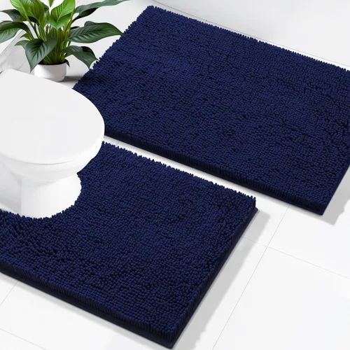 Vista 41 de Juego de alfombras de baño Smiry de 2 piezas, suave alfombra absorbente de chenilla y juego de alfombra en forma de U para inodoro, alfombra de baño