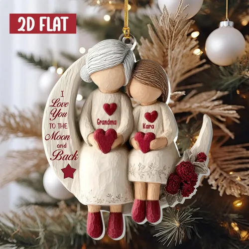 Vista 3 de Abuela y Nieto Moon Loves - Adornos Acrílicos Personalizados de 1 Capa - Te Amo Hasta la Luna y de Vuelta - Adorno Adornos Navideños 2025