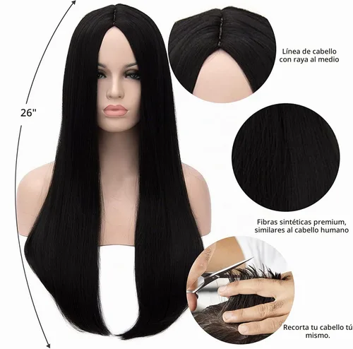 Vista 3 de Kalyss Peluca larga recta importada resistente al calor, de yaki sintético. Peluca de pelo para Cosplay.