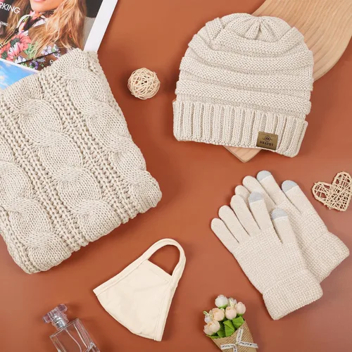 Vista 4 de URATOT Conjunto cálido de punto de invierno, bufanda infinita y gorro, guantes para pantalla táctil, regalos de invierno para hombres y mujeres