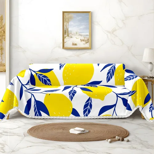 Vista 9 de Funda de sofá amarilla con estampado de limón y funda de sofá para sillón, funda resistente a las manchas, protector universal de muebles