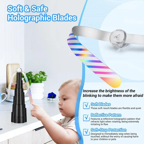 Vista 5 de LEOFI Ventiladores de mosca para mesas, ventiladores de insectos, ventilador de comida, ventilador de mesa, cuchillas holográficas suaves