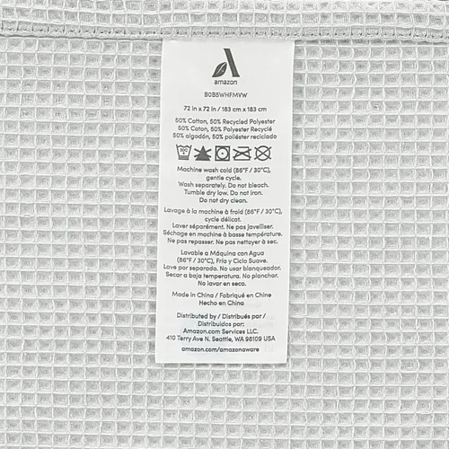 Vista 3 de Amazon Aware Cortina de ducha con tejido de gofre, 50% poliéster reciclado/50% algodón Bci, gris claro, 72 x 72 pulgadas