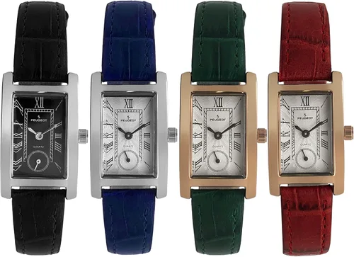 Vista 2 de Peugeot - Reloj con forma de tanque para mujer con números romanos, barrido remoto y correa de cuero genuino