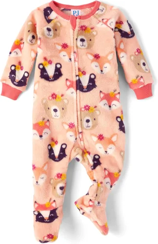 Vista 5 de The Children's Place Pijama de una pieza con pies y cremallera frontal para bebés y niños pequeños tartán acogedor