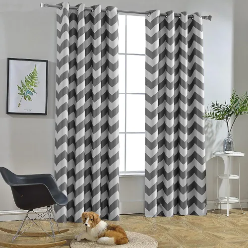 Vista 13 de Melodieux - Cortinas de chevron de moda para sala de estar y comedor, cortinas con ojales oscurecedores y parte superior para ventanas