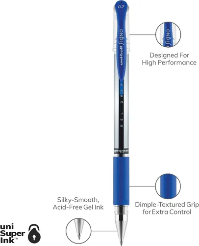 Vista 4 de Uniball Signo Gel Grip - Paquete de 12 bolígrafos de gel medianos de 0.028 in, bolígrafos de colores, suministros de oficina, bolígrafos