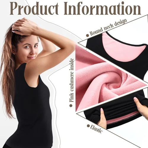 Vista 3 de Neer Ropa interior con forro polar para mujer, camiseta sin mangas cálida de algodón, ropa interior térmica para mujer, camisola sin mangas, capa