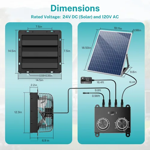 Vista 11 de HG Power Ventilador de escape solar de 12 pulgadas con termostato y control