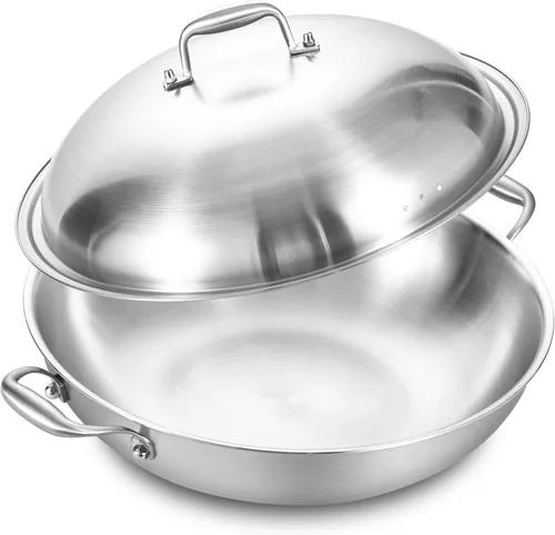 Vista 10 de LOLYKITCH Wok de acero inoxidable de tres capas de 10 pulgadas con tapa, olla de cocción de inducción de 2.5 cuartos de galón, apta