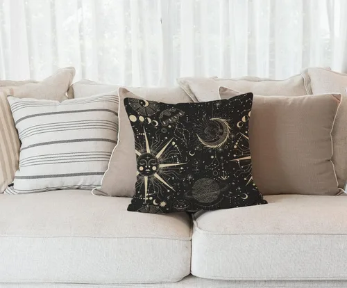 Vista 22 de Solekla Funda de almohada cuadrada de lino y algodón con flores blancas y negras, funda de cojín decorativa para sofá de 18 x 18 pulgadas Sl157