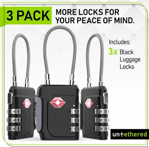 Vista 6 de Untethered TSA Luggage Locks (3 Pack) Resettable 3-Digit Combination TSA Approved Travel Padlocks for Suitcases, Backpacks, Gym Bags & Checked
