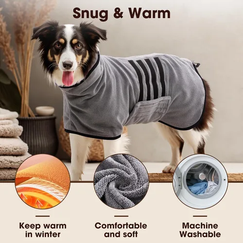 Vista 2 de Bata de Baño de Microfibra para Perro Toalla Envolvente para Perro Abrigo de Secado Súper Absorbente Bata de Baño para Cachorro, Perros Medianos