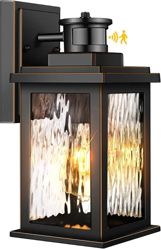 Vista 9 de VIANIS Luces para exteriores con sensor de movimiento, iluminación de anochecer a amanecer para casa, luces de grano de madera para garaje, farol