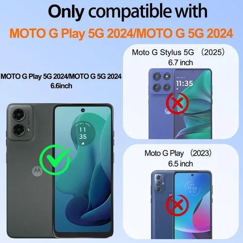 Vista 2 de Funda para Motorola Moto G 5G 2024: Funda Moto G Play 5G 2024 con 2 piezas de protectores de pantalla, soporte de anillo de rotación de 360°