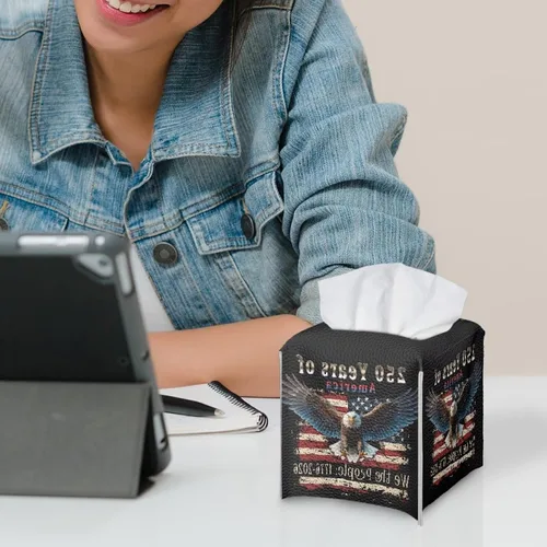 Vista 4 de 250th Anniversary Square Tissue Box Cover Pu Leather Tissue Holder Facial Paper Cover Waterproof Toilet Paper Holder for Bathroom Bedroom Modern