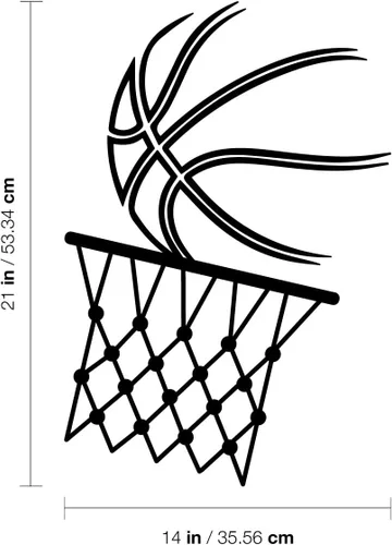 Vista 3 de Calcomanía de vinilo para pared, pelota de baloncesto y aro, 21 x 14 pulgadas, diseño positivo y divertido para el hogar, habitación de los niños