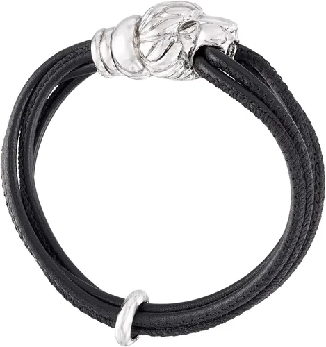 Vista 4 de Ross-Simons Italian Sterling Silver Lion Bracelet With Black Leather