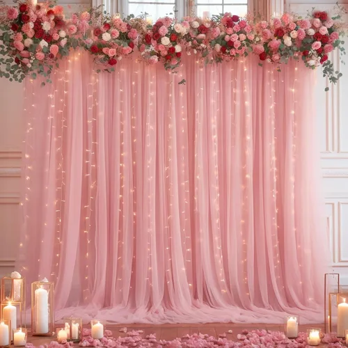 Vista 36 de Cortina de telón de fondo de tul azul bebé de 10 x 8 pies con cadena de luces para fiestas, cortinas de fondo transparentes para bodas, baby shower
