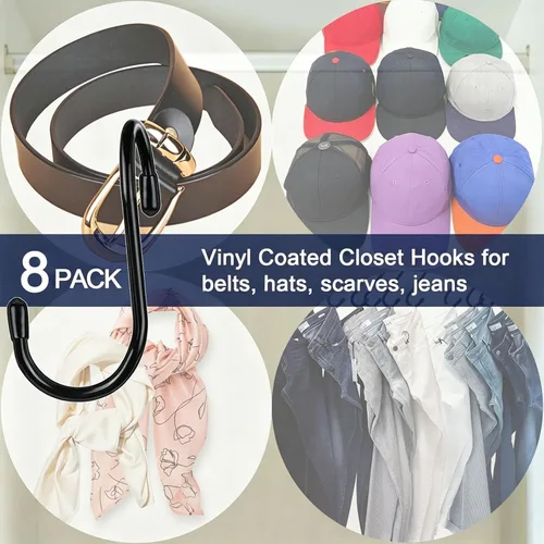 Vista 6 de HiGift Paquete de 8 ganchos negros para colgar bolsos para armario, con revestimiento de vinilo, ganchos negros para colgar bolsos, cinturones