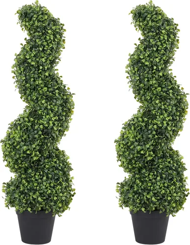Vista 12 de THE BLOOM TIMES Juego de 2 árboles topiarios artificiales en espiral de 3 pies para exteriores, plantas de boj falsas de 36" para exteriores - Árbol