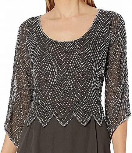 Vista 3 de J Kara Vestido largo con cuello redondo y manga 34 para mujer