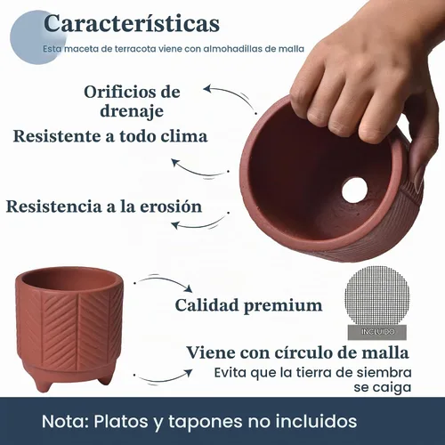 Vista 3 de Fine Living Maceta de terracota de 4 pulgadas con patrón de cheurón para Marrón - Chevro