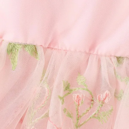 Vista 5 de ODASDO Mameluco de tul para bebé niña con bordado de flores, body de princesa con diadema, fiesta de cumpleaños, traje de pastel