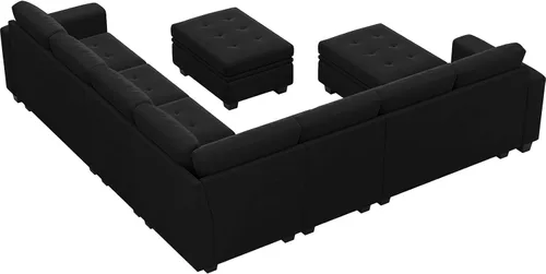 Vista 9 de Belffin Juego de sofá modular de terciopelo de gran tamaño de 8 asientos con almacenamiento otomano en forma de U, sofá modular convertible