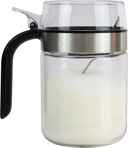 Vista 3 de EIKS - Maceta de vidrio para condimentos con cuchara Para almacenar servir condimentos de sal y especias de azúcar en el restaurante de cocina