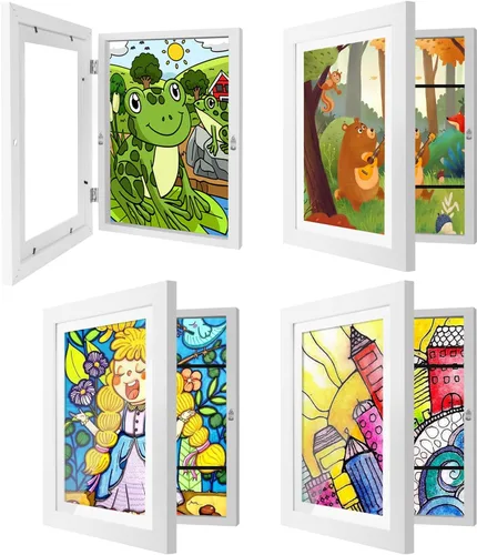 Vista 21 de Paquete de 4 marcos de arte para niños de 8.5x11 pulgadas, marcos reversibles cambiables para exhibición de fotos, almacenamiento para proyectos